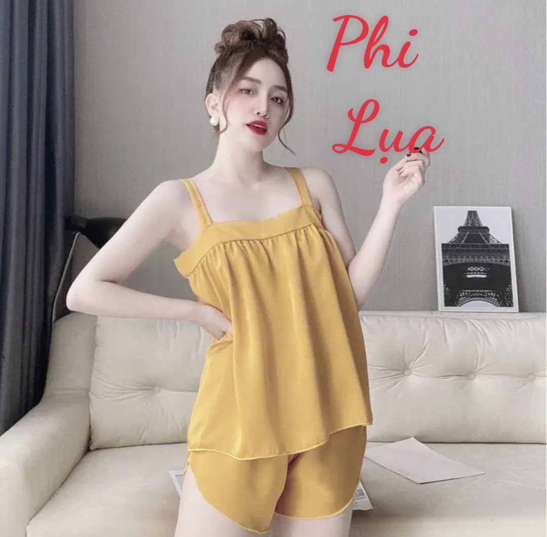 Đồ bộ ngắn dây bản vải phi lụa mềm mại xịn mịn đẹp freesize dưới 57kg đồ bộ đùi 2 dây phi lụa mềm mát