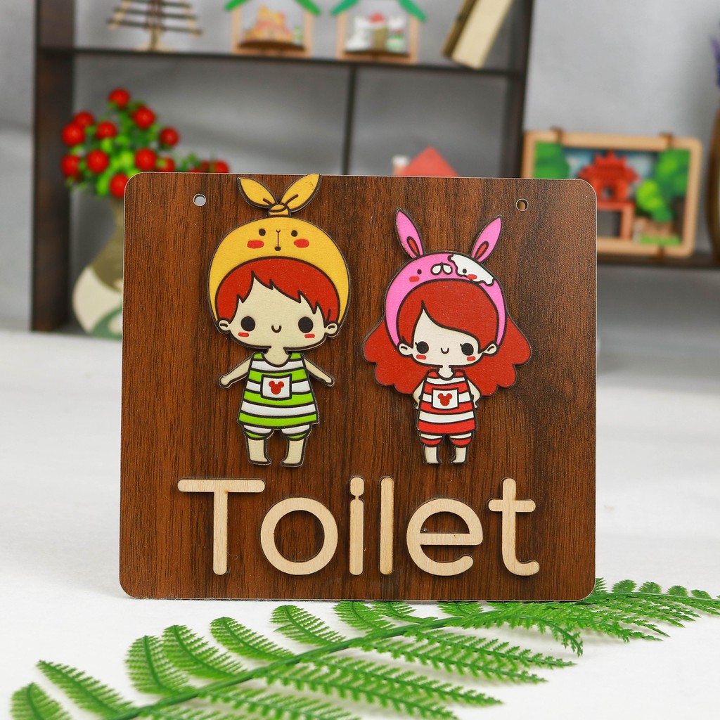 Decor home Bảng gỗ treo cửa phòng WC, bảng gỗ decor toilet tai thỏ