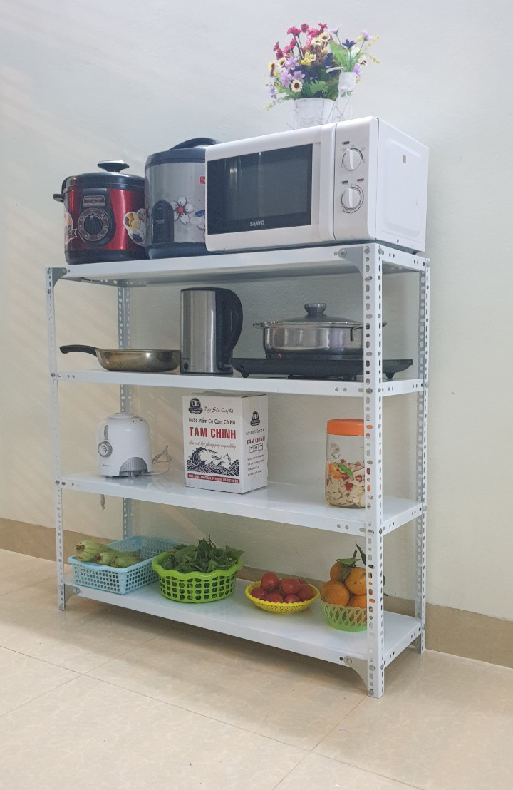 Kệ sắt v lỗ đa năng 4 tầng dài 0,8m x rộng 0,3m x cao 1,5m - Màu Trắng