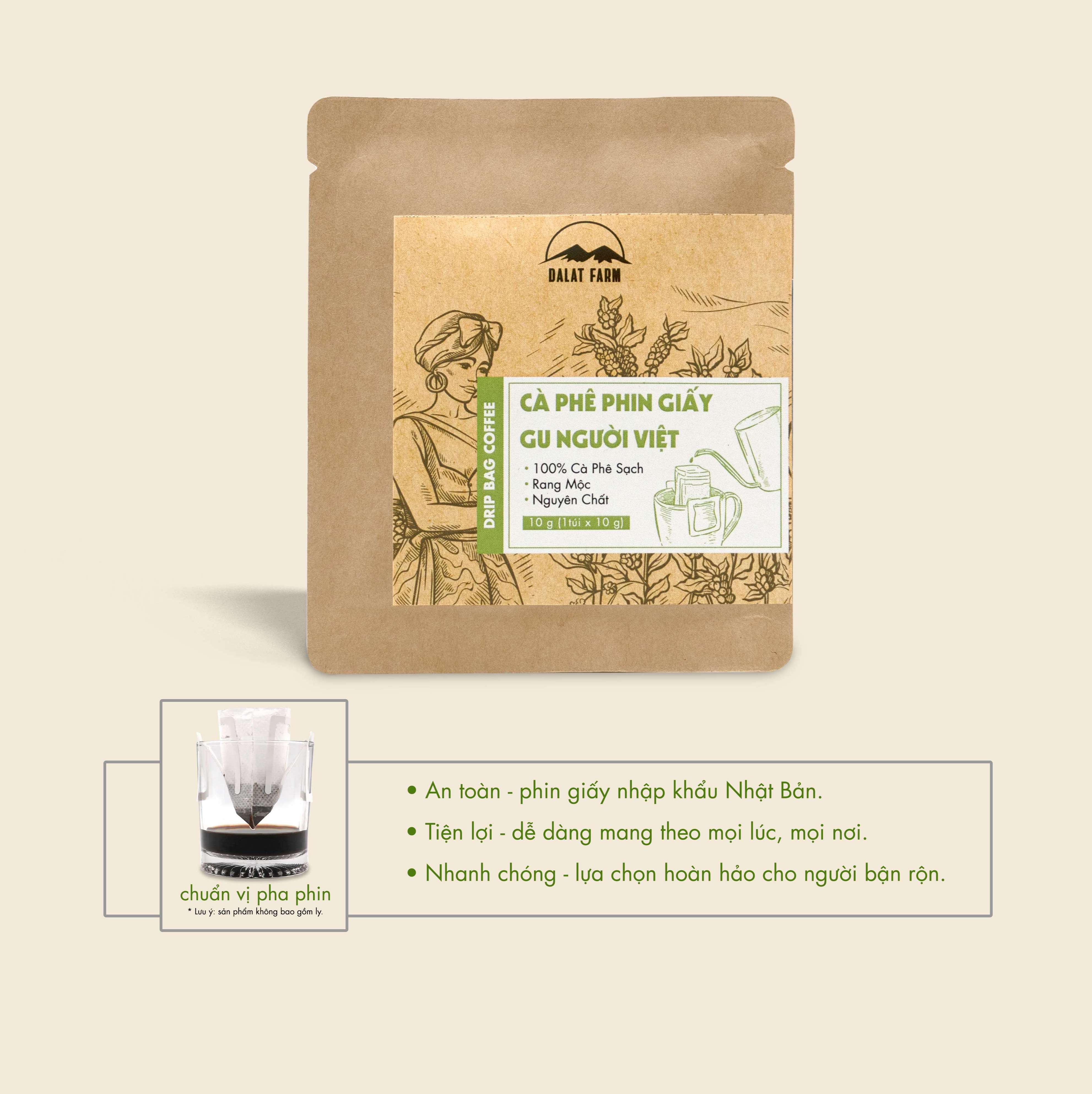 Cà phê phin giấy Gu Người Việt DalatFarm - Túi 10 g