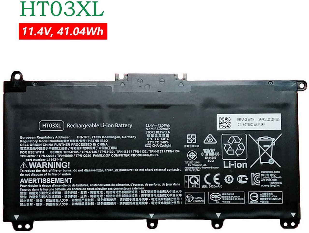 PIN [ZIN] LAPTOP HP HT03XL HSTNN-IB8O L11421-1C1 L11119-855 HSTNN-UB7J,14-CE0014TU 14-CE0000,14-CF 15-CS 17-CA