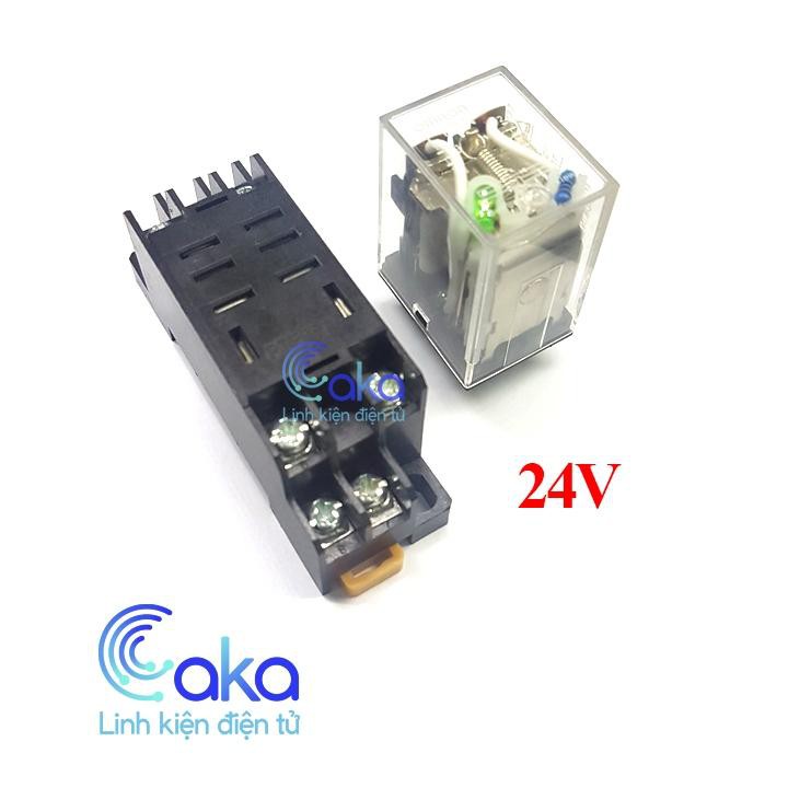 Bộ rơ le trung gian 24V 10A 8 chân kèm đế relay kiếng