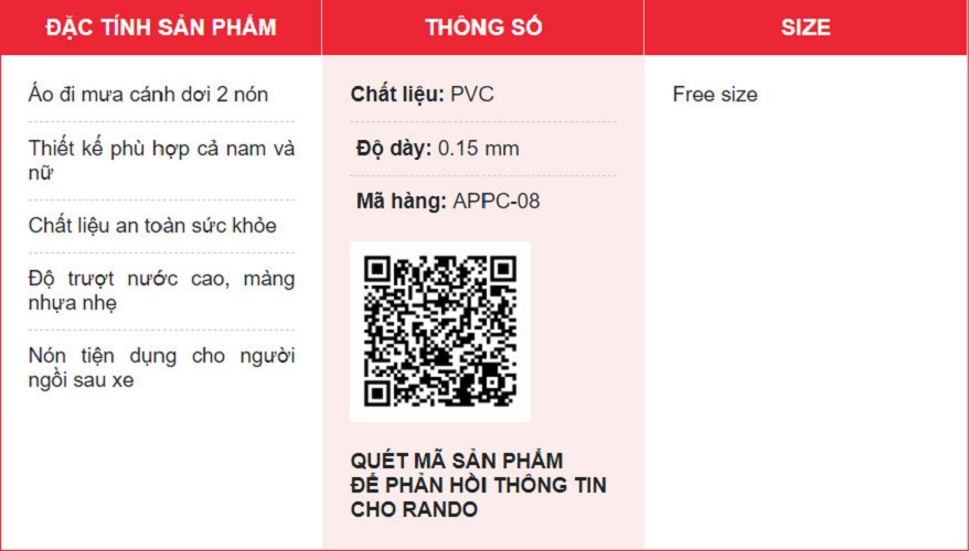 Áo Mưa Rando 2 Nón Trong Màu