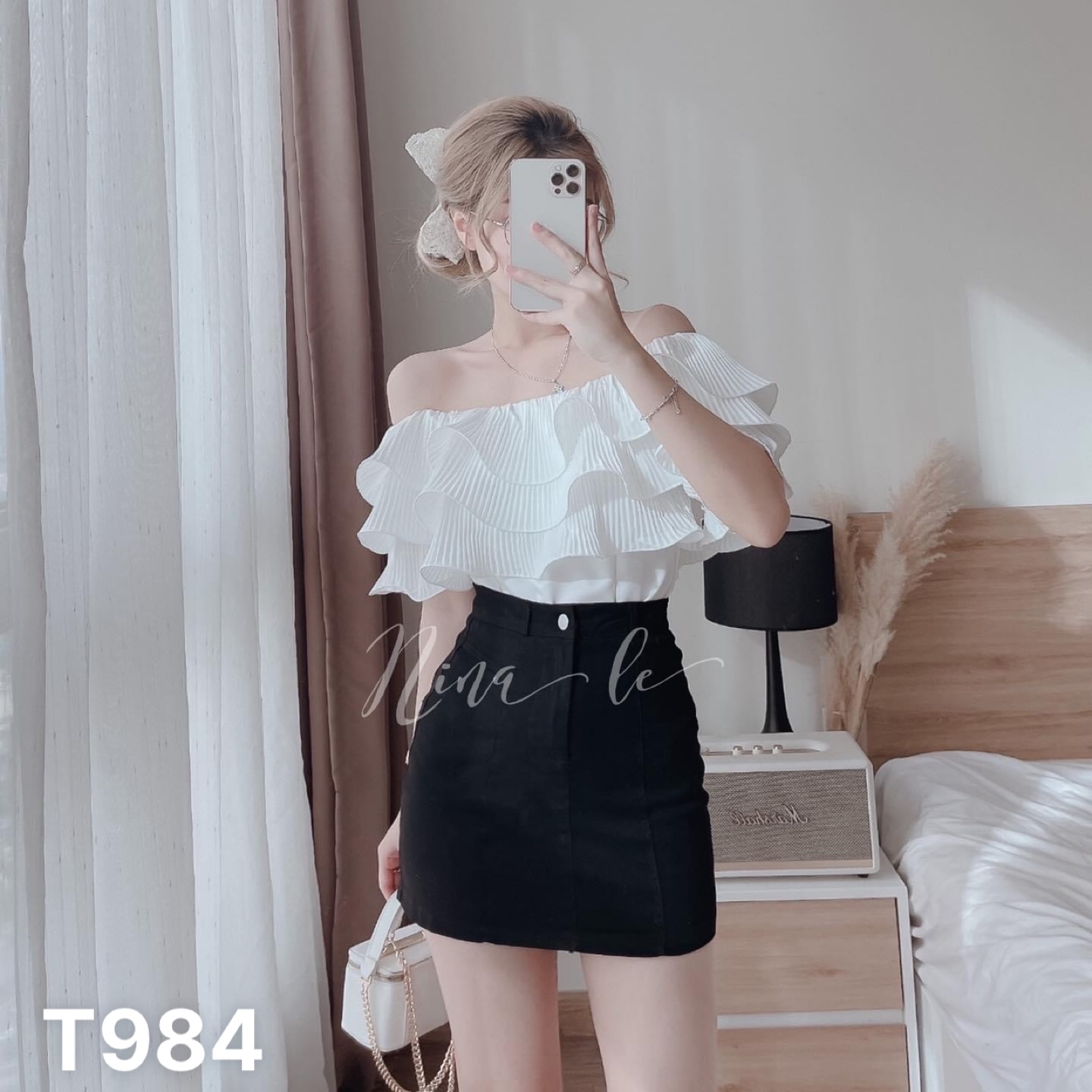Set áo dập ly bèo trể vài kèm chân váy chữ a dạo phố dễ thương T984