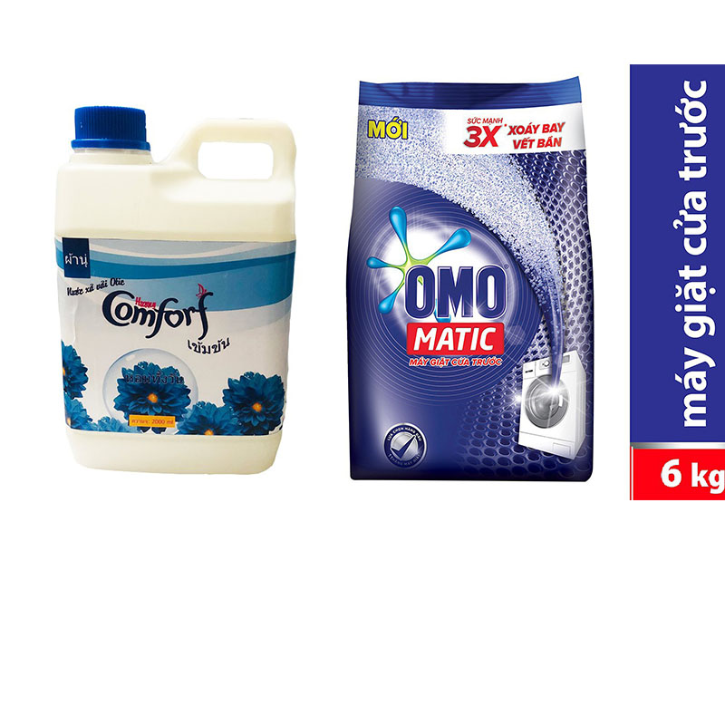 Set nước xả vải hương comfort thái lan 2l ban mai + bột giặt omo matic 6kg cho máy giặt cửa trước
