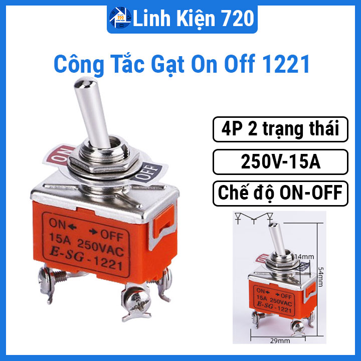 Công tắc gạt on-off 4 chân 2 trạng thái 1221 250v 15a