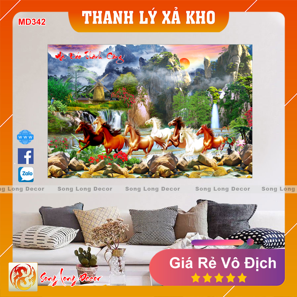 Tranh Dán Tường 3D Mã Đáo Thành Công - MD342 - Tranh 3D Phong Thủy - Giấy dán tường 3d - Song Long Decor