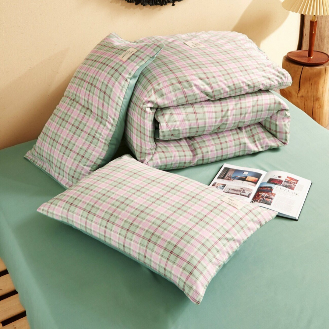 SET CHĂN GA COTTON TC CARO KẺ HỒNG