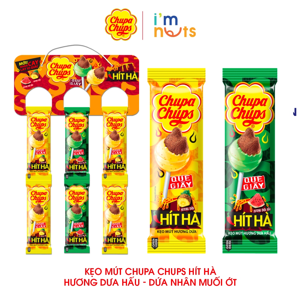 Kẹo mút chupa chups hít hà với hương dưa hấu và hương dứa - gói 36 que
