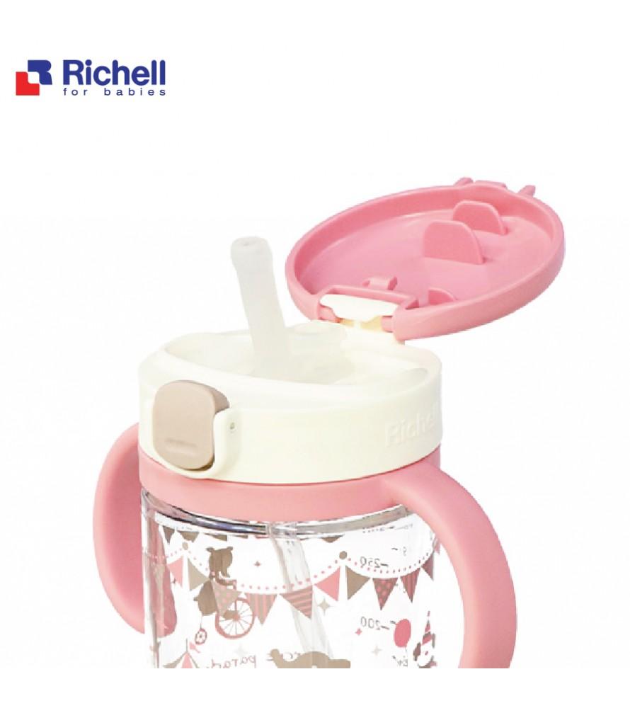 Cốc ống hút tay cầm hồng Richell
