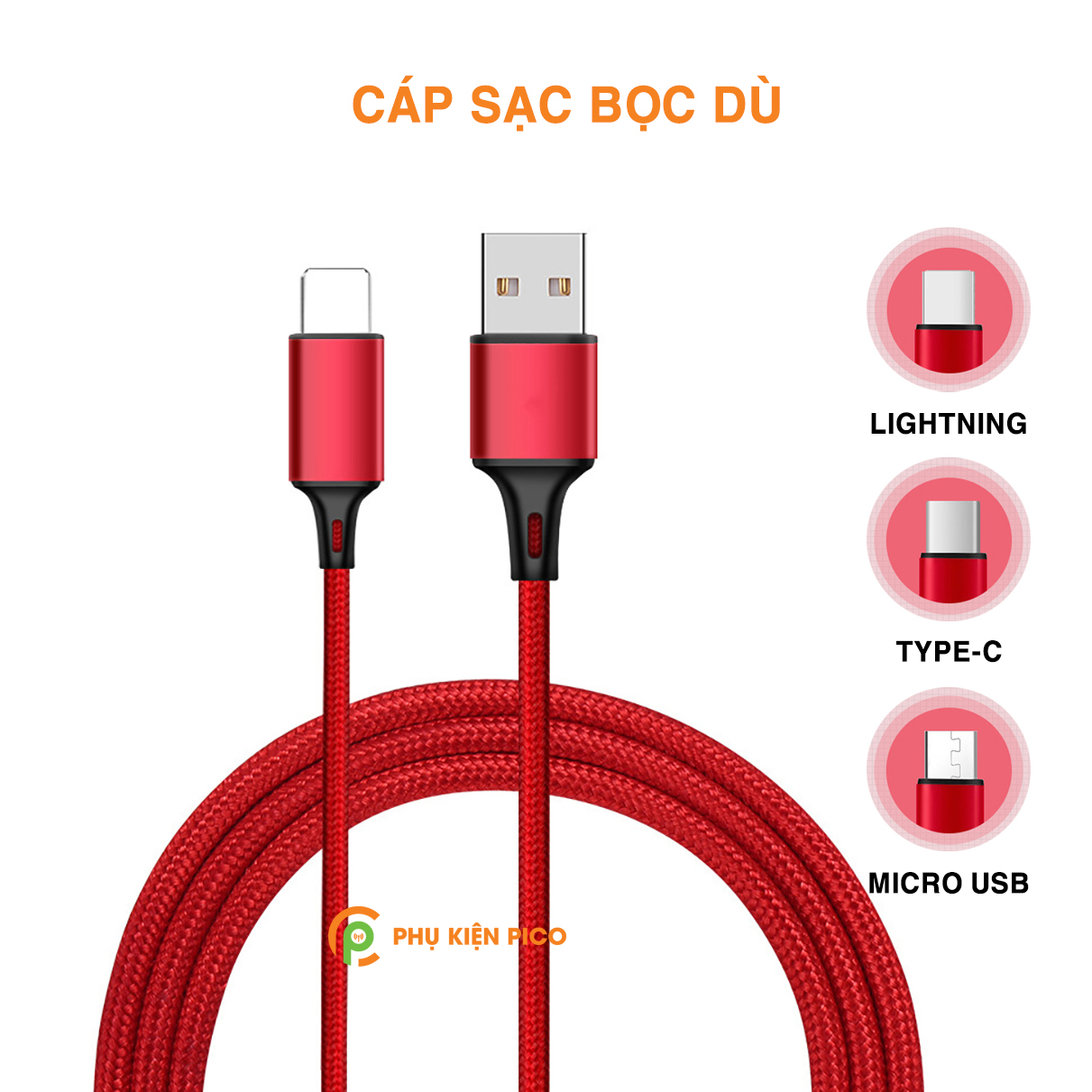 Cáp sạc Iphone bọc dù Lightning TypeC Micro Usb - Cáp sạc nhanh iphone chống đứt - Dây sạc nhanh iphone
