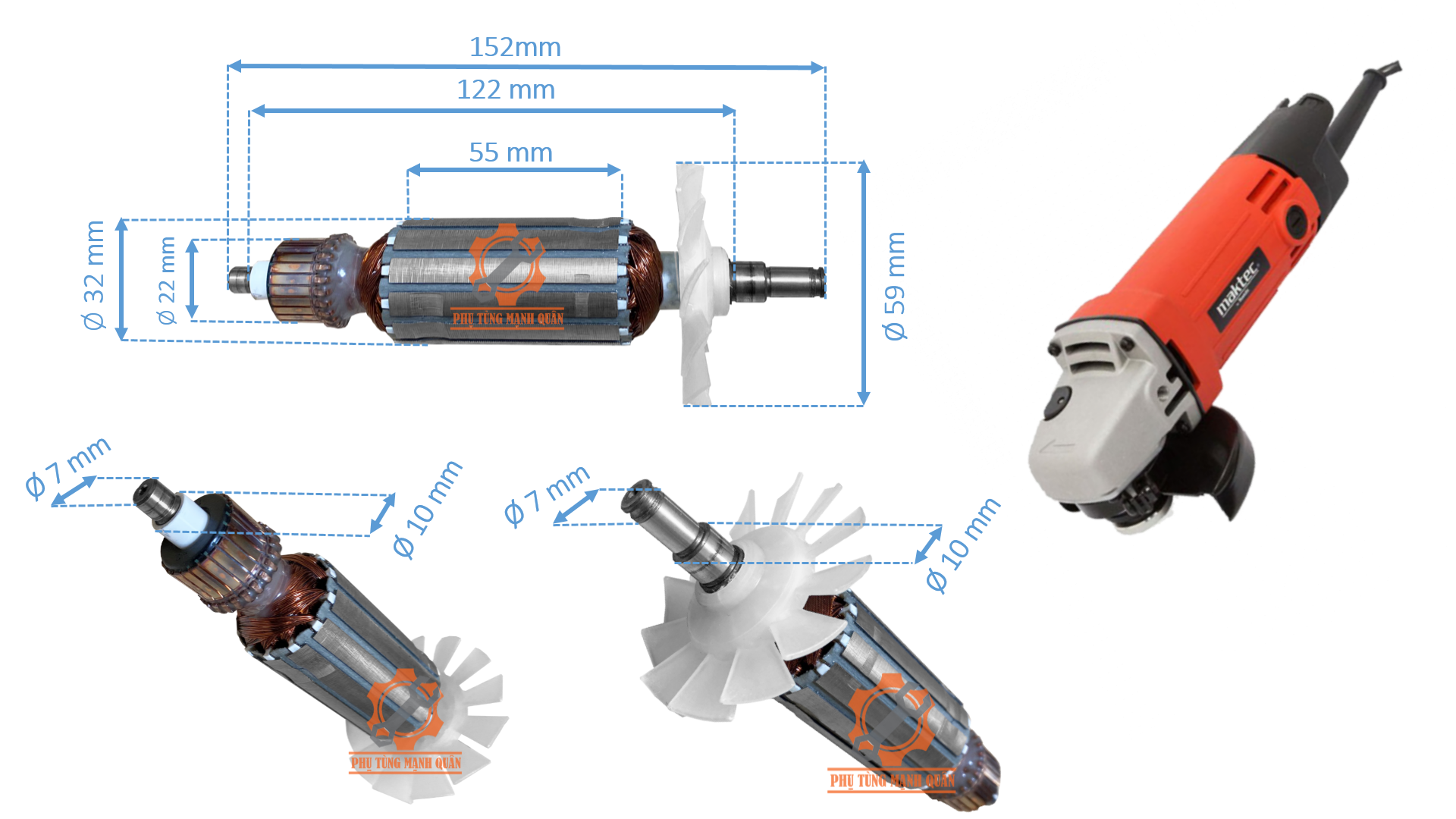 rotor/ruột máy mài Maktec MT954 DCA tặng kèm chổi than cao cấp