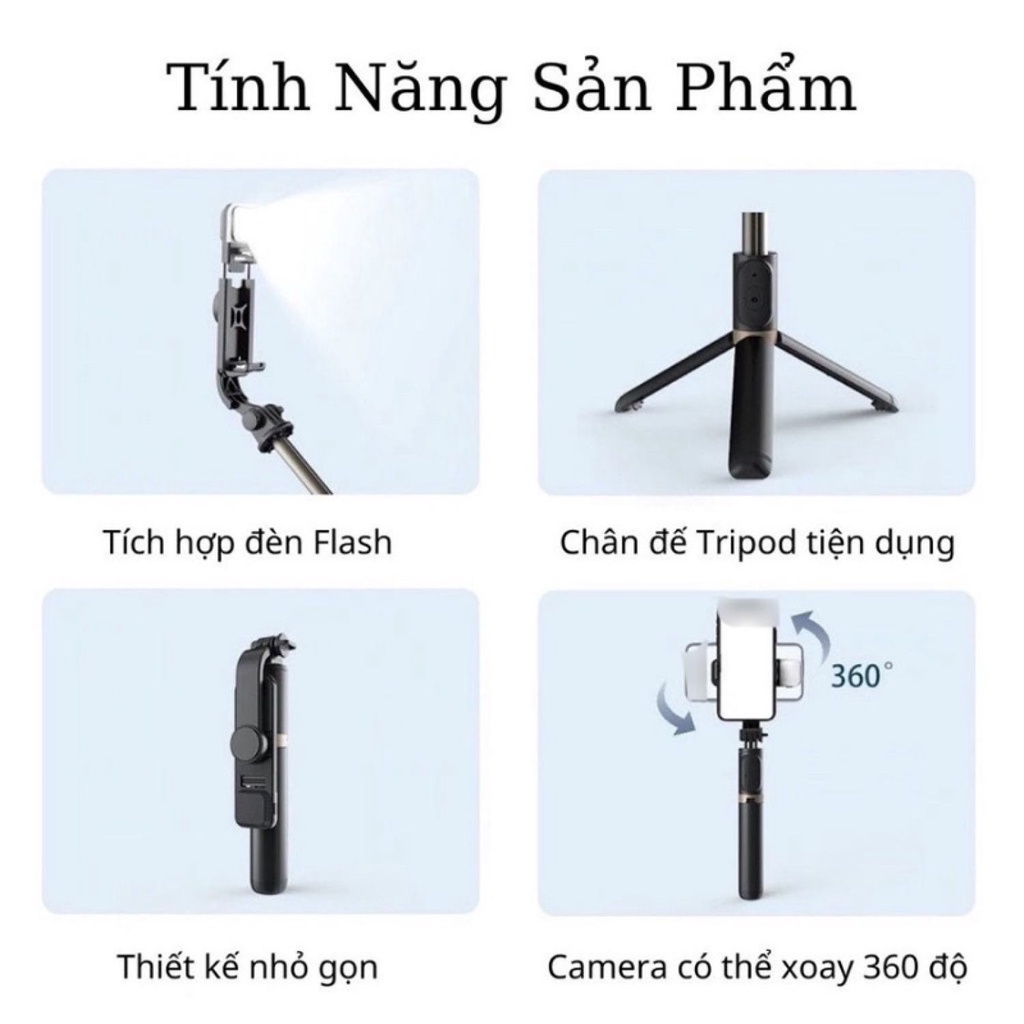 Gậy Chụp Ảnh, Gậy tự sướng Selfie Q07 có Led , Gậy Tripod 3 Chân tiện lợi kèm remote, Xoay 360 kết nối Bluetooth cực dễ dàng