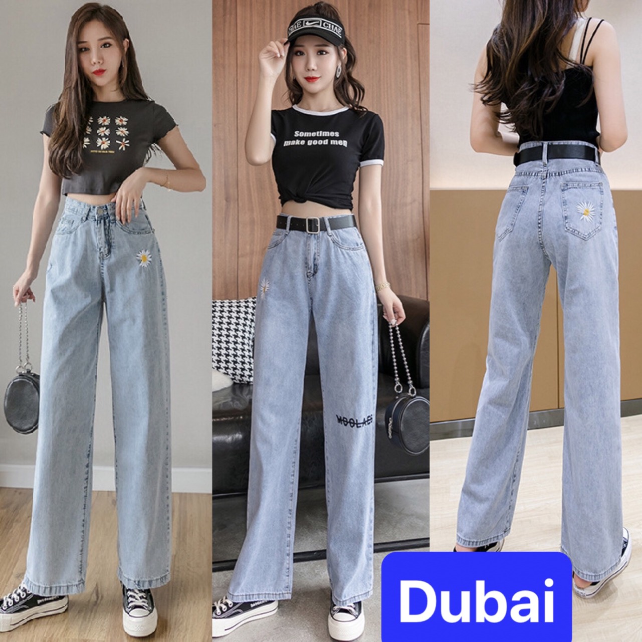 QUẦN BAGGY JEAN NỮ XANH CHẤT BÒ HOA CÚC HÀN QUỐC ỐNG RỘNG DÀI LƯNG CAO NÂNG MÔNG HÀN QUỐC DB-321 CAO CẤP - DUBAI FASHION