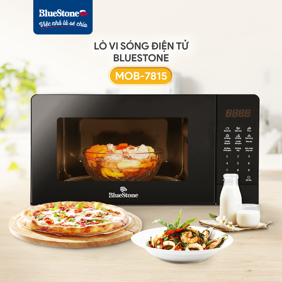 Lò Vi Sóng Điện Tử BlueStone MOB-7815 - Dung tích 20L - Công suất 1100W - Bảng điều khiển điện tử-  8 chế độ nấu - Bảo hành 2 năm - Hàng chính hãng