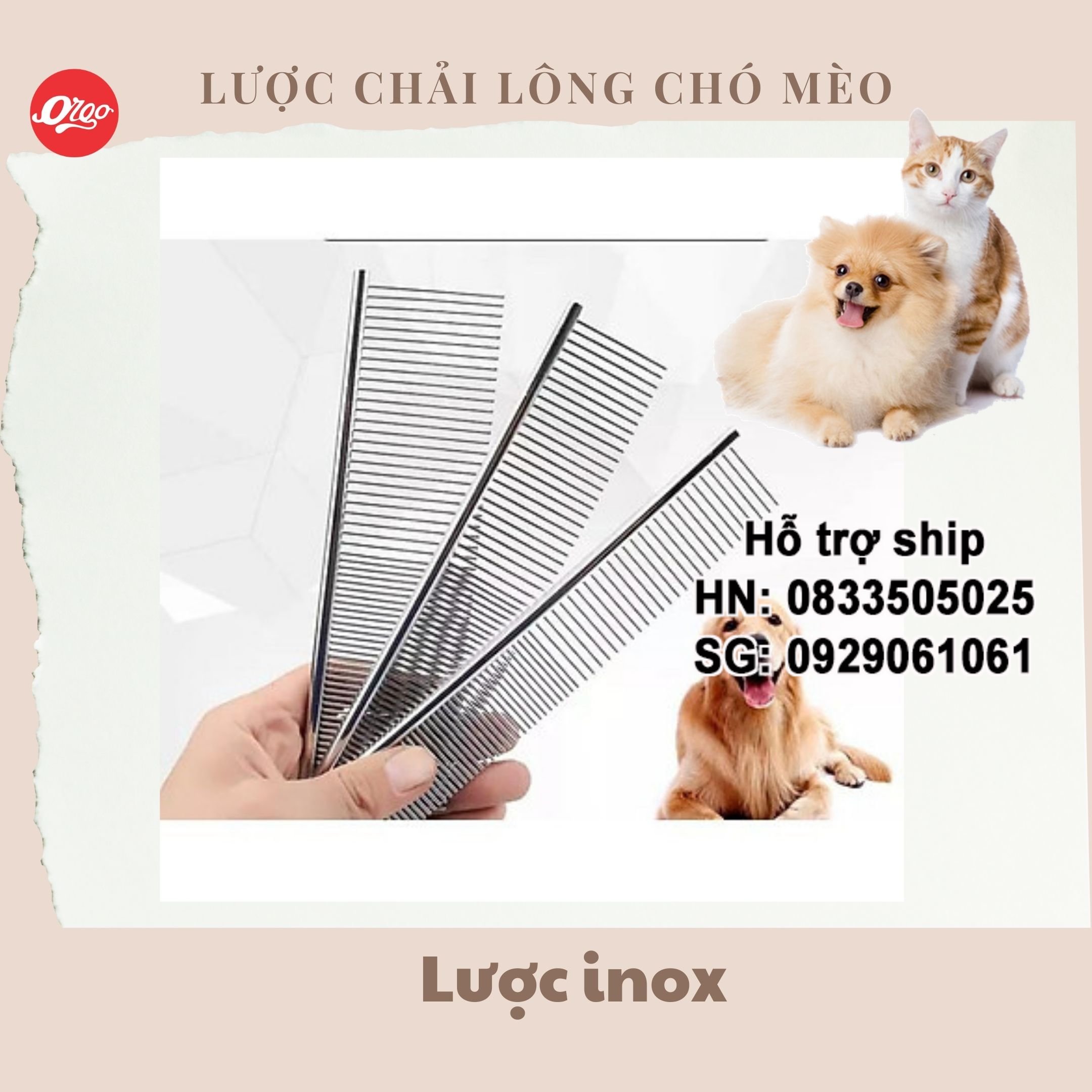 Orgo Lược chải lông chó mèo Lược inox 2 size