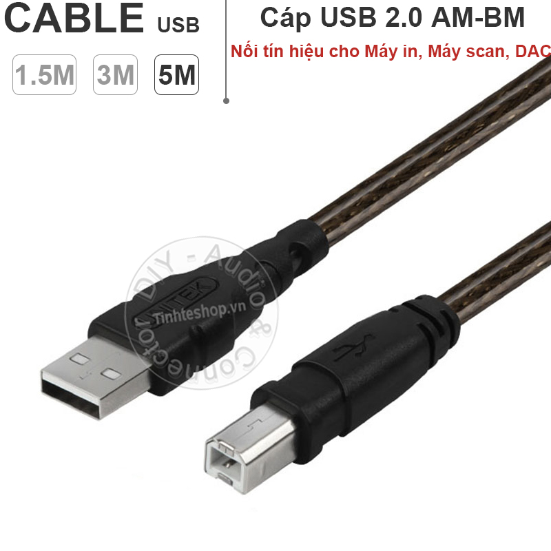 USB 2.0 AM-BM for Printer, Scanner HP, CANON, EPSON, SAMSUNG.v.v. 1.8 meter UNITEK Y-C419