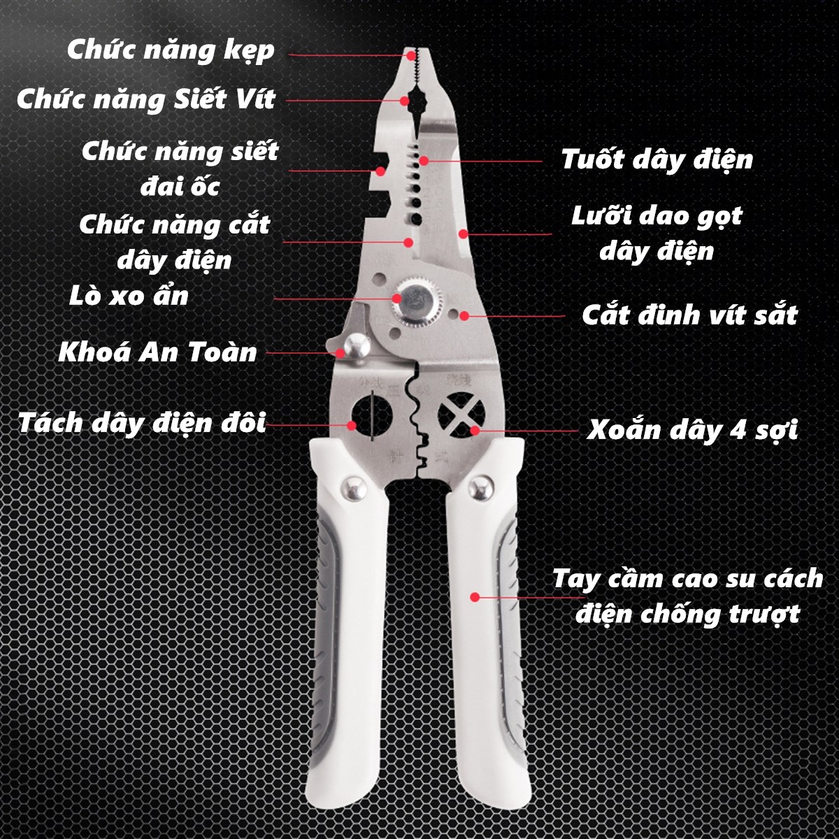 Kìm tuốt dây bấm cos 12 chức năng
