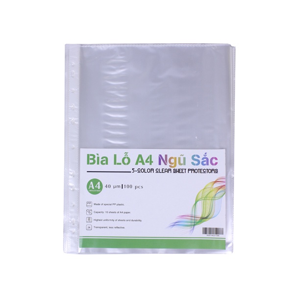 Bìa lỗ a4 - file 4 lạng ngũ sắc nilong đựng hóa đơn xấp 100 tờ thiện phước