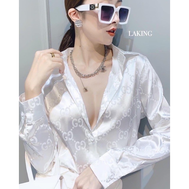 [HCM]Áo sơ mi lụa in vân chìm nữ A467