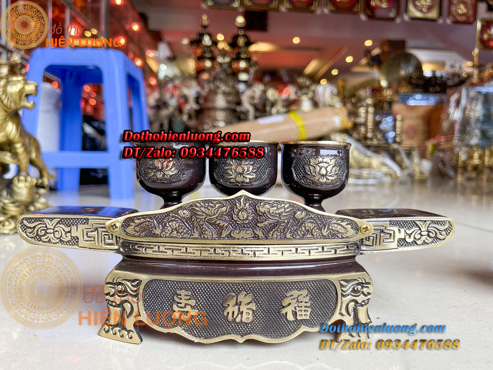 Bộ ngai chén bằng đồng thau làm màu nâu highlight các cỡ đẹp tinh xảo