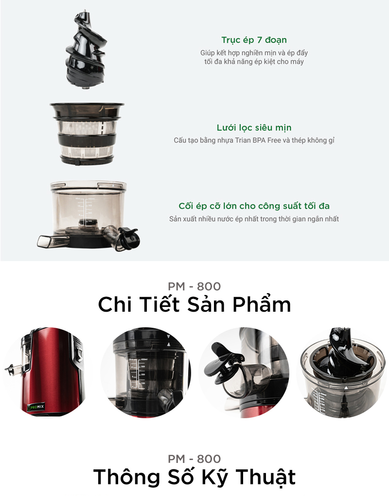 Máy Ép Chậm, Máy Ép Trái Cây Promix PM - 800 Cao Cấp