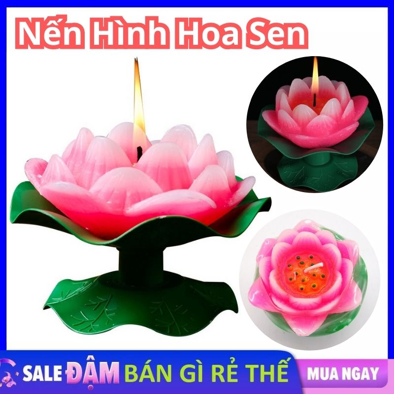 Nến hoa sen lưu ly có đế chắc chắn trang trí bàn thời size 6x7cm - nến hình hoa sen thắp hương ngày tết tỏa hương tự nhiên, không khói, không gây độc hại - đèn cầy hoa sen
