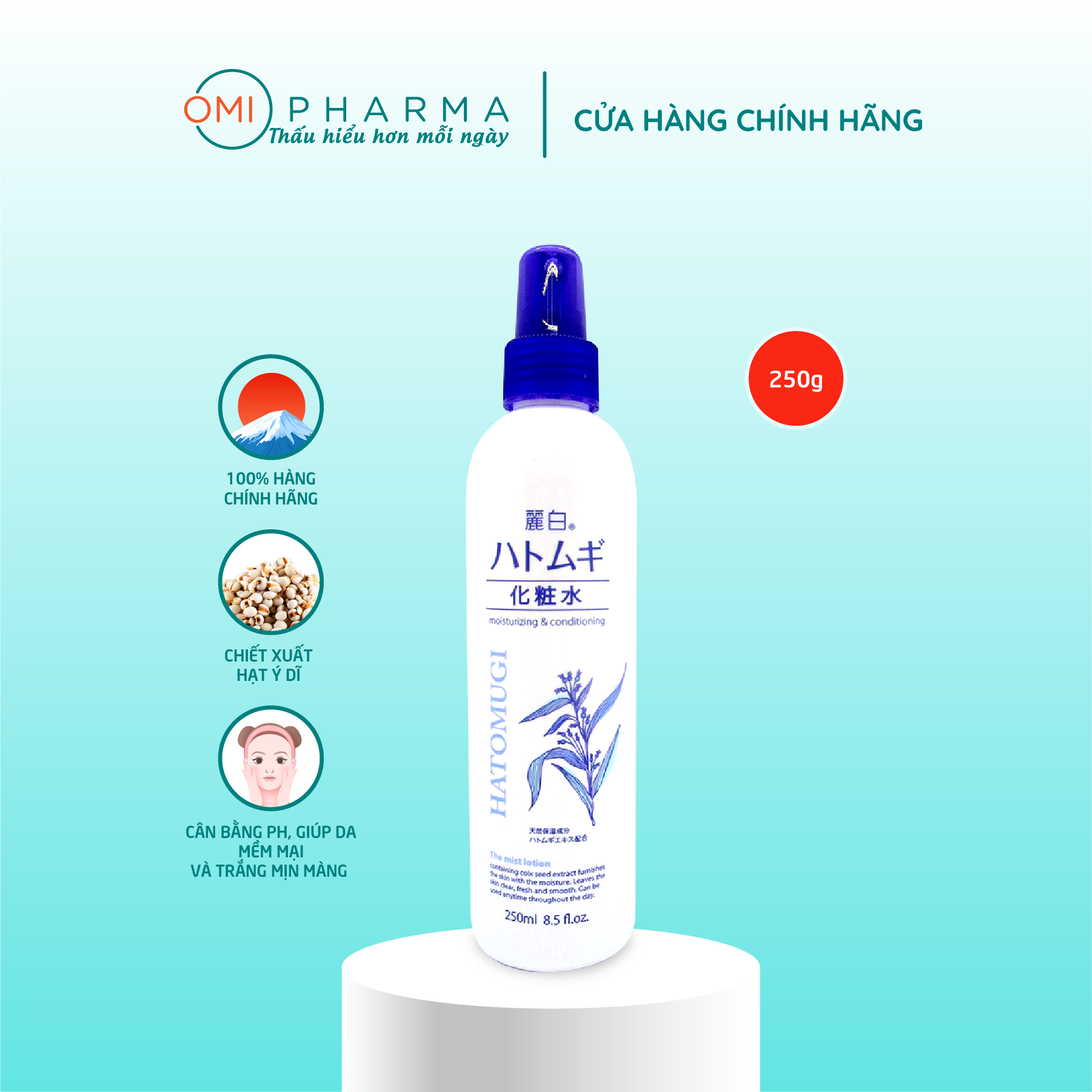 Xịt Phun Sương Ý Dĩ Reihaku Hatomugi Nhật Bản Dưỡng Ẩm Và Làm Sáng Da 250ml
