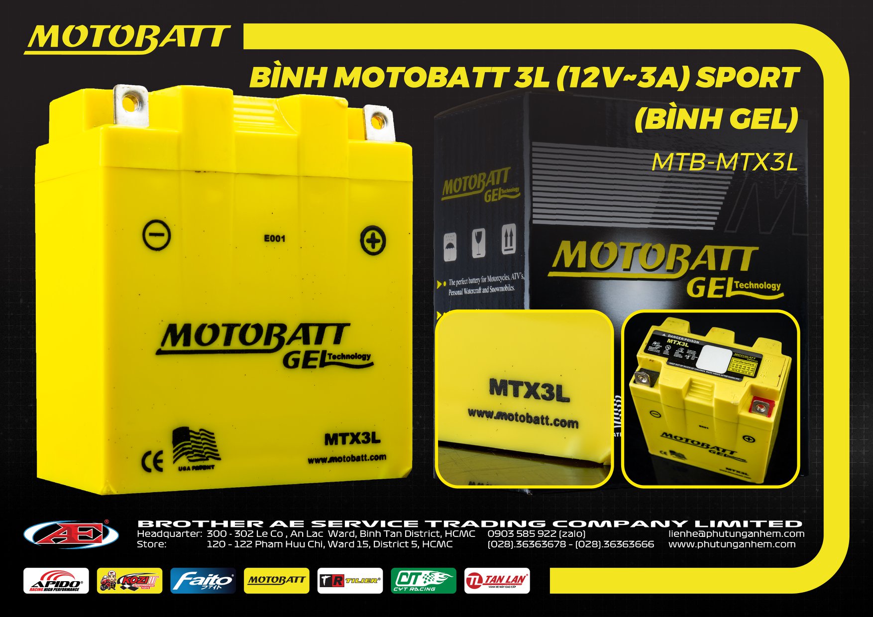BÌNH MOTOBATT 3L (12V~3A) SPORT GEL