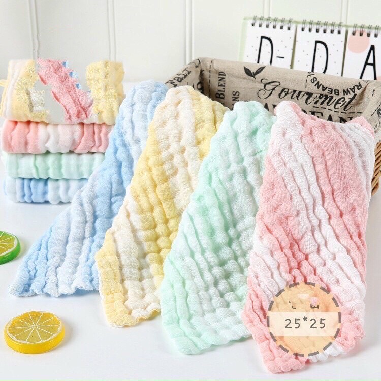 Set 5 Khăn Mặt Xô 6 Lớp Rửa Mặt Cho Bé ( Loại Màu )