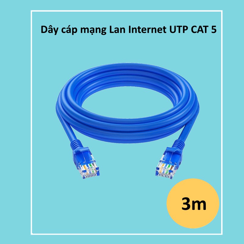 Cáp mạng (Lan) 3 mét đúc sẵn 2 đầu (xanh) Cat5E
