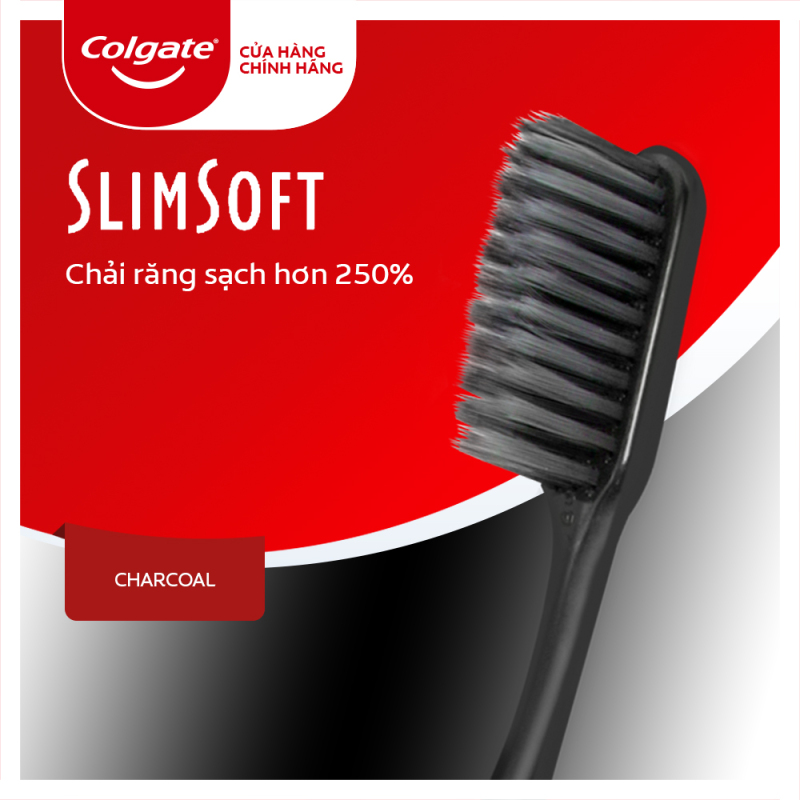 Bàn chải đánh răng Colgate than hoạt tính kháng khuẩn SlimSoft Charcoal mềm mảnh nhập khẩu