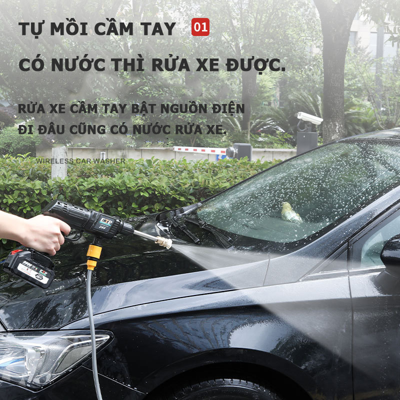 Máy rửa xe dùng pin mini, Máy xịt rửa tăng áp