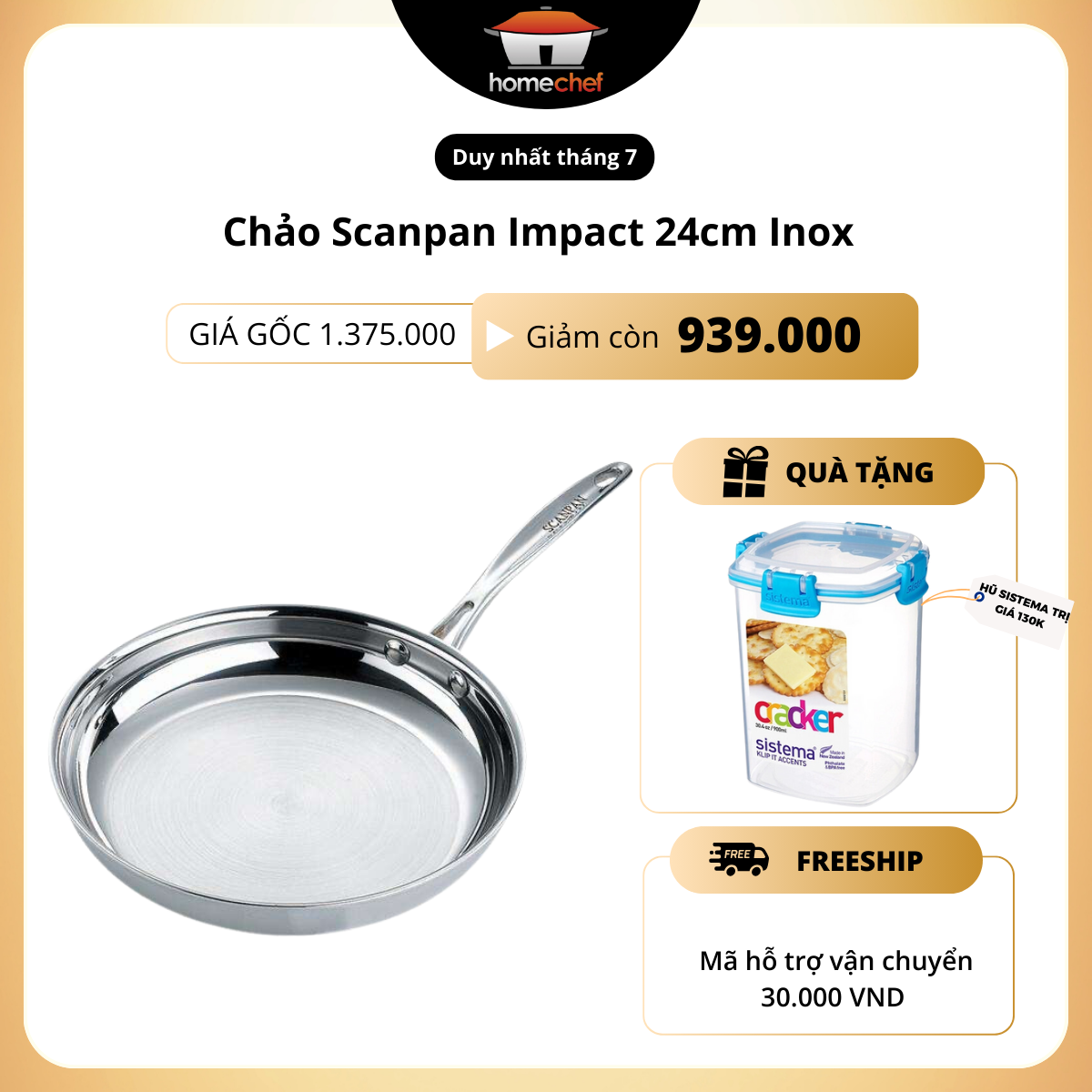 Chảo inox Scanpan Impact dùng bếp từ 20/24/26/28cm, thiết kế đáy 3 lớp, inox 18/10 an toàn cho sức khỏe - 71002000/71002400/71002600/71002800