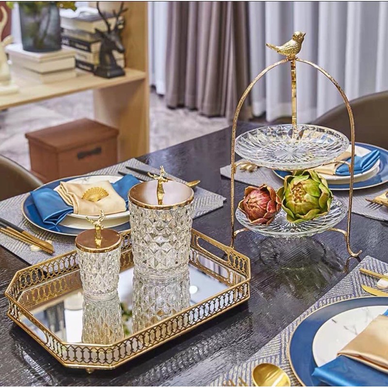 Khay gương trang trí, đựng cốc chén, đồ trang sức, decor