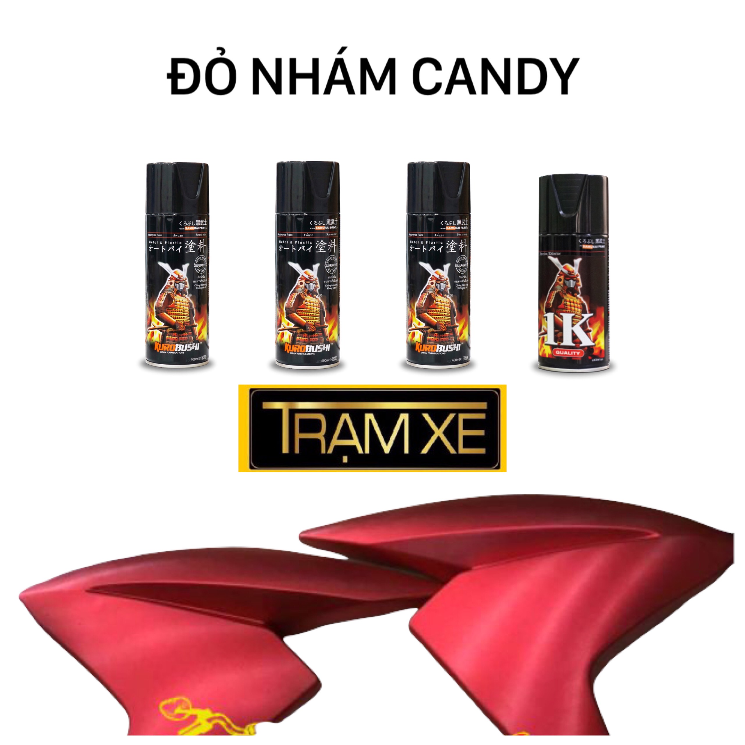 Combo Sơn xịt Samurai màu đỏ nhám candy Y138 (Uch210-124-Y138-128a) chuẩn quy trình bền đẹp - Trạm Xe 1368 dễ dàng sử dụng dành cho mọi dòng xe