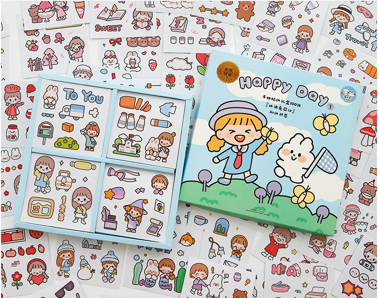 Set 100 tờ sticker trang trí Hàn quốc có tách lẻ