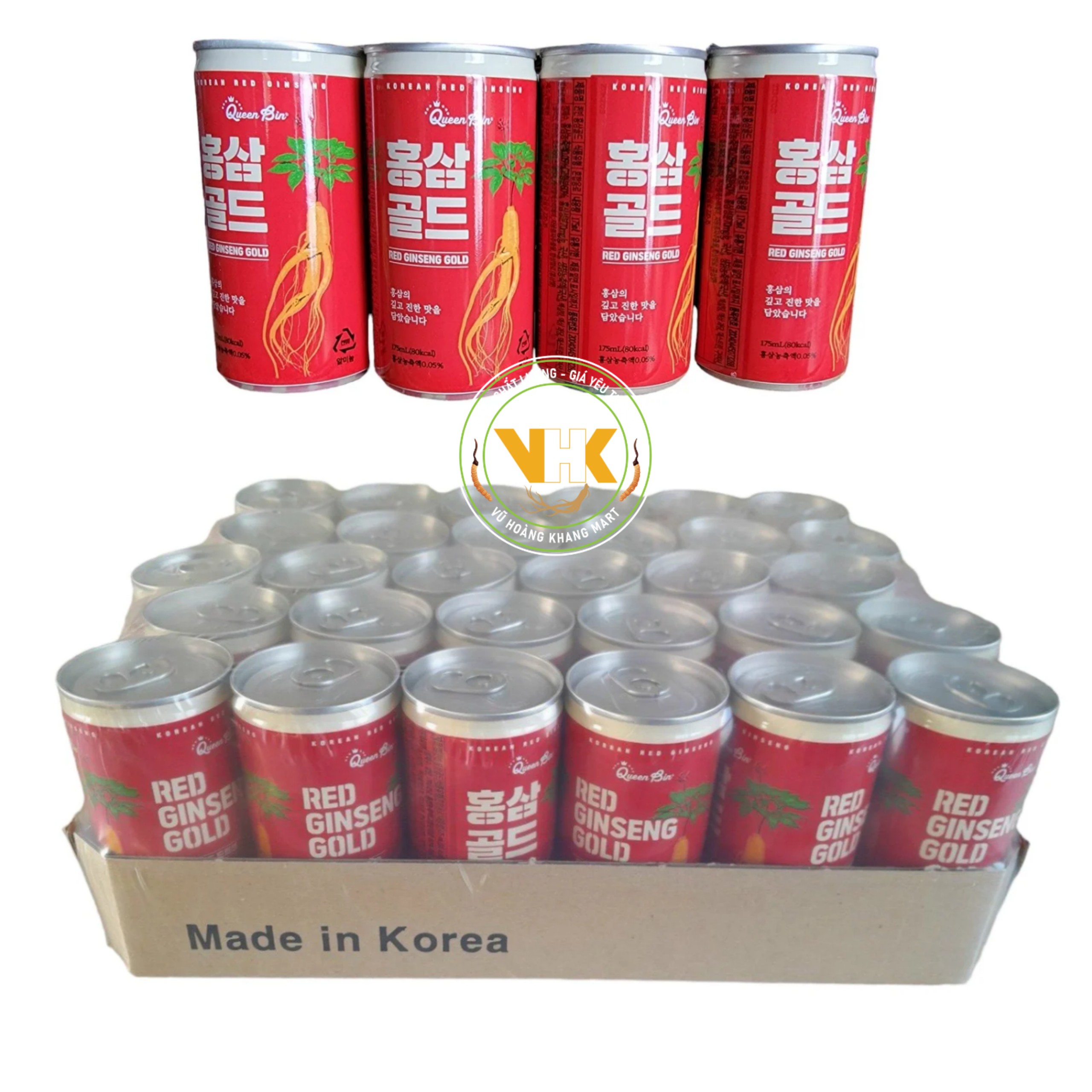 COMBO 10 LON NƯỚC HỒNG SÂM QUEENBIN HÀN QUỐC ( thùng 30 lon x175ml)
