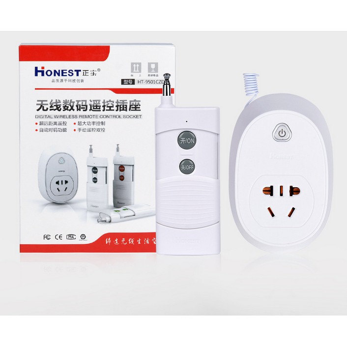 Ổ cắm điều khiển từ xa 1Km bật tắt thiết bị điện công suất lớn 30A/220V HONEST HT-9501, công tắc điều khiển từ xa,
