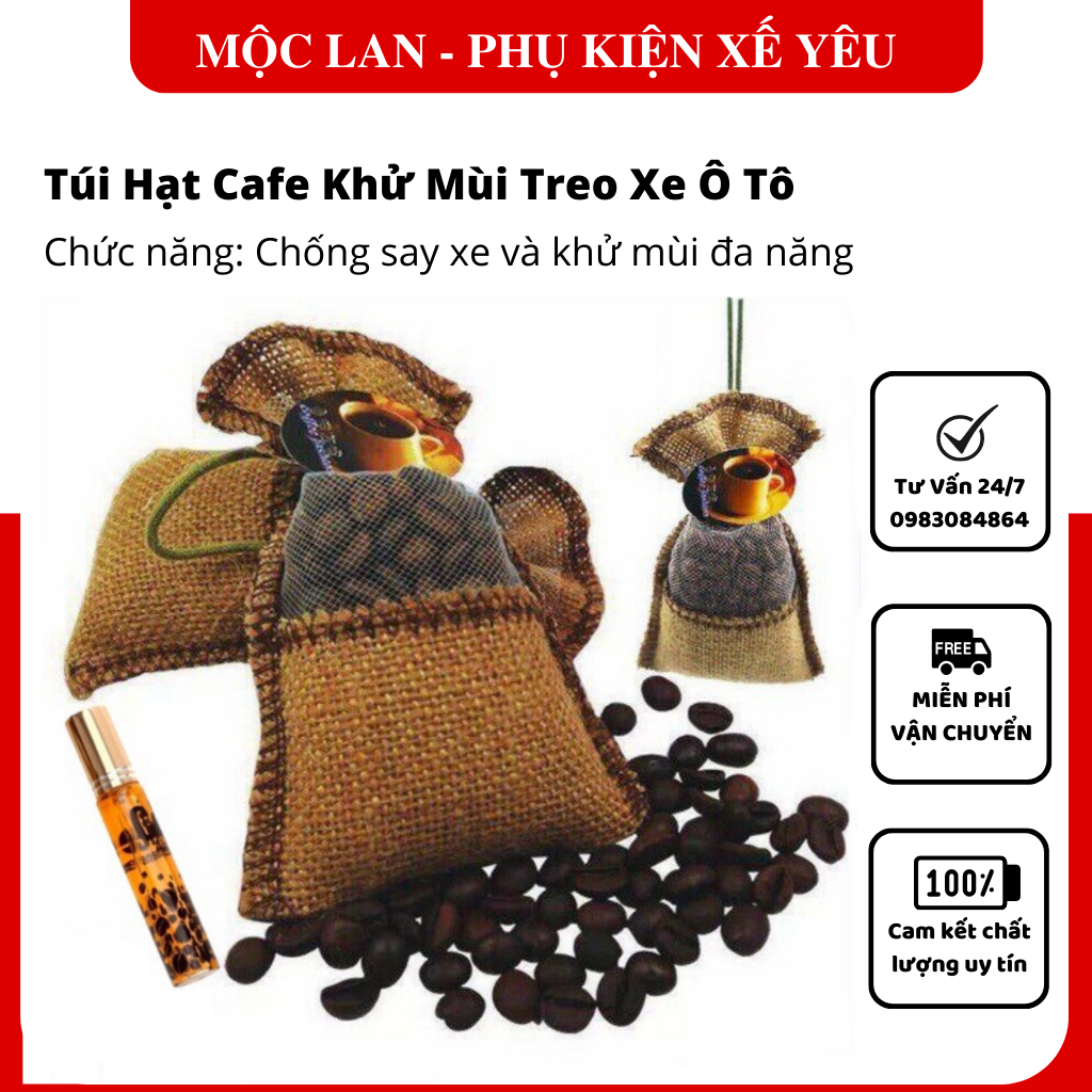 Túi treo cafe kèm tinh dầu chính hãng hazelnut - Túi thơm cafe treo xe + Tặng kèm lọ tinh dầu cà phê, Túi thơm khử mùi ô tô, lọ thơm ô tô mùi hương dễ chịu lan tỏa đều trong không gian, giúp bạn luôn cảm thấy thư thái.