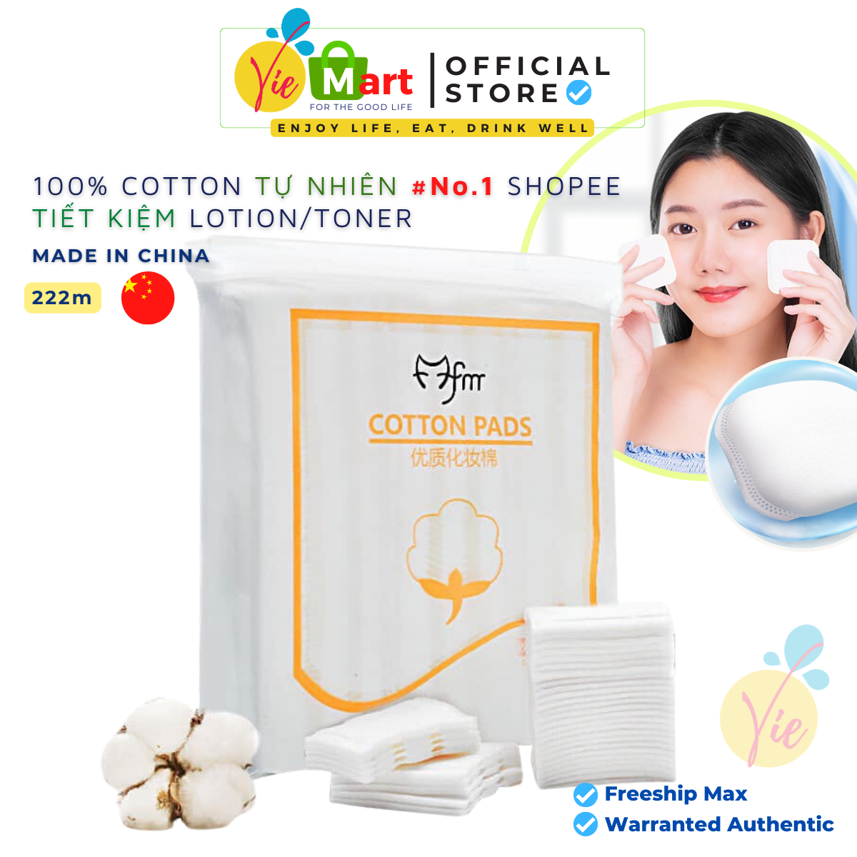 Lamila 222 PCs cotton makeup removal pad dual layer