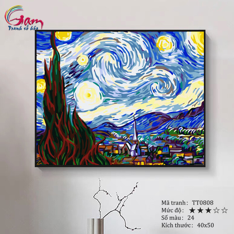 Paint by numbers kit with frame TT0808 Starry Night Van Gogh Painting For Home Wall Decor, New Hobby And Gift