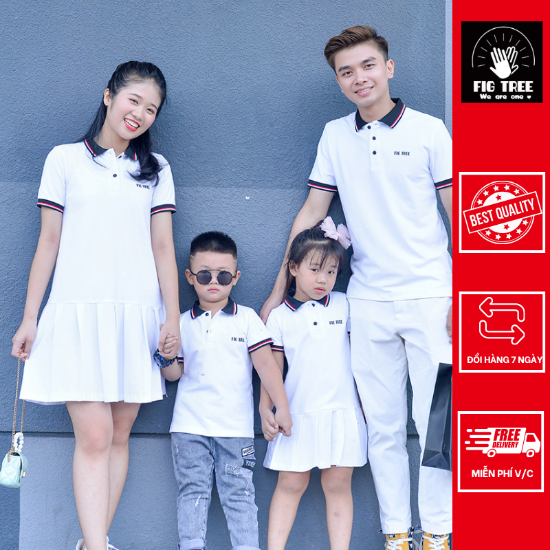Set gia đình polo áo + váy fig tree màu trắng