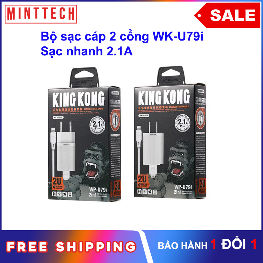 [Xả kho] Bộ Củ Cáp Sạc iPhone KingKong WP-U79i 2.1A MintTech tặng kèm cáp cho iPhone 5,5S, 6, 6S ,7,8,8Plus,X,XS,XR,XS Max