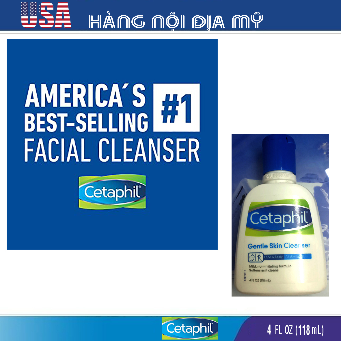 Sữa rửa mặt Cetaphil Gentle Skin Cleanser 118 ml [HÀNG LOẠI 1, CAM KẾT KHÔNG GIẢ, HÀNG NỘI ĐỊA MỸ]