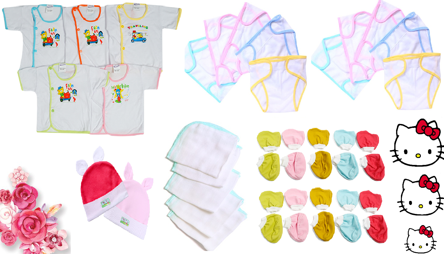 [ TẶNG VÒNG DÂU TẰM]  Combo 42 Món Đồ Dùng Sơ Sinh Cao Cấp Loại Dài Tay cần thiết cho bé( 5 áo + 5 khăn + 10 tã dán + 10 cặp bao tay + 10 cặp bao chân + 2 nón)