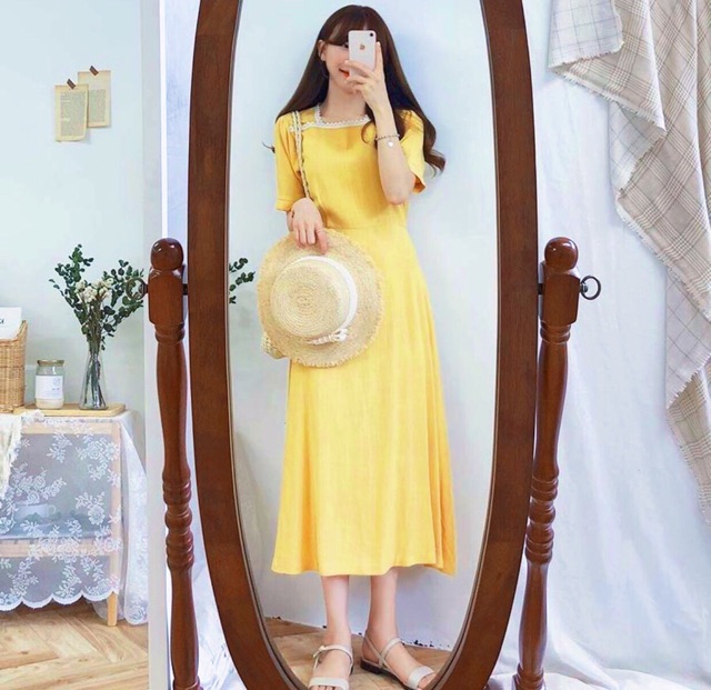 Đầm viền ren form dài 2 màu