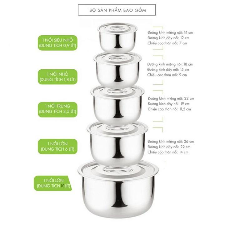 [HCM]Bộ 5 nồi inox mishio