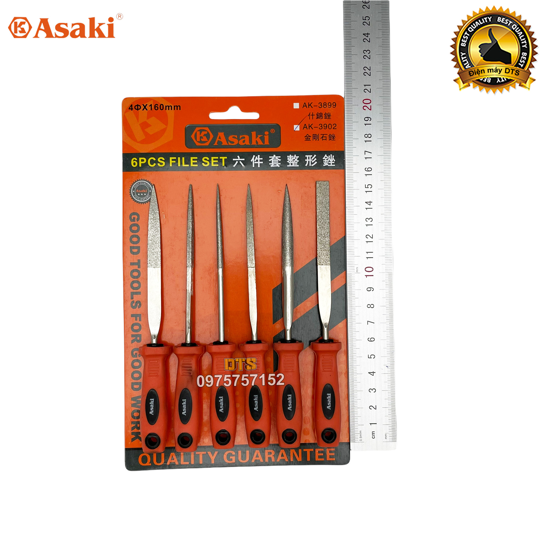 Bộ dũa kim cương mài kim loại đa năng Asaki, bộ 6 giũa mài đa năng thép carbon T2 chống mài mòn, dũa hợp kim cao cấp, dũa dẹp tròn vuông bán nguyệt tam giác, giũa kim loại, dũa mini, dũa kim loại, dũa sắt, giũa hợp kim