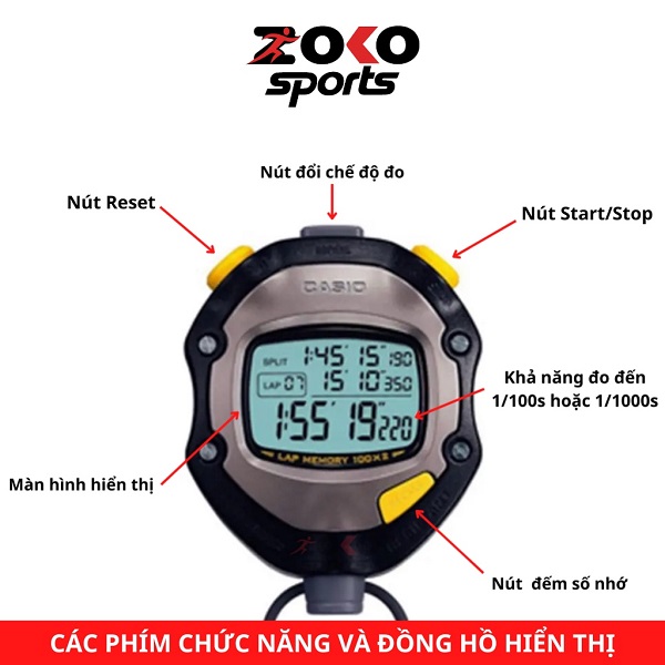 Đồng hồ bấm giờ Casio HS-70W 100 Lap thể thao